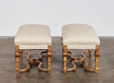 A Pair of Upholstered Giltwood Benches