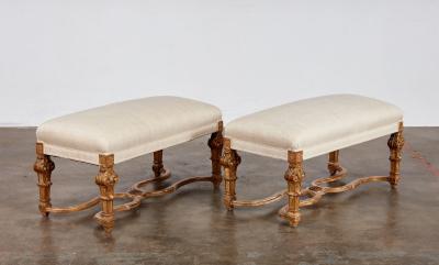 A Pair of Upholstered Giltwood Benches