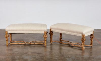 A Pair of Upholstered Giltwood Benches