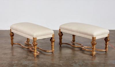 A Pair of Upholstered Giltwood Benches