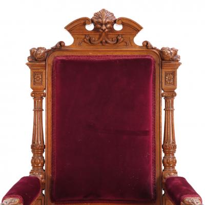 A Pair of Victorian Substantially Carved Oak Armchairs C 1870 