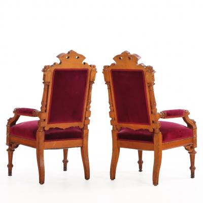 A Pair of Victorian Substantially Carved Oak Armchairs C 1870 
