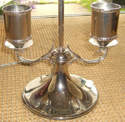 A Pair of Vintage French Silver Plate Bouillotte Table Lamps