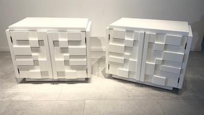 A Pair of White Gloss Lacquer Nightstands Lane