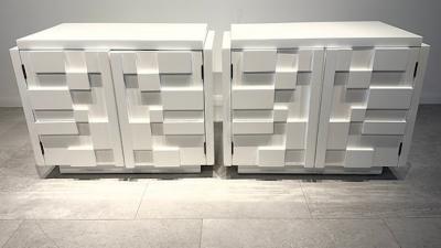 A Pair of White Gloss Lacquer Nightstands Lane