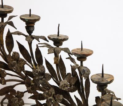 A Pair of Wrought Iron Eight Light Candelabra