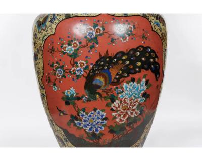 A Palatial Meiji Cloisonn Pink Yellow Enamel Covered Jar with Butterflies