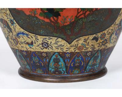 A Palatial Meiji Cloisonn Pink Yellow Enamel Covered Jar with Butterflies