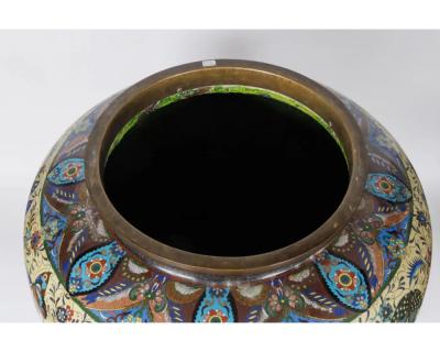 A Palatial Meiji Cloisonn Pink Yellow Enamel Covered Jar with Butterflies