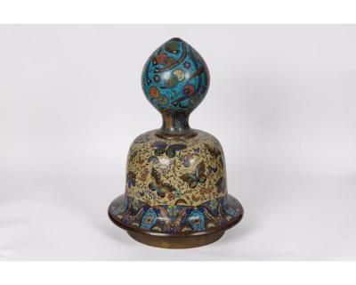 A Palatial Meiji Cloisonn Pink Yellow Enamel Covered Jar with Butterflies