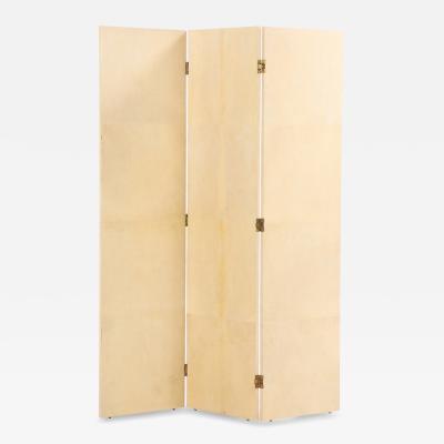 A Parchment Covered Three Panel Folding Screen Contemporary 