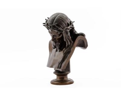 A Patinated Bronze Bust of Jesus Christ by Clesinger and Barbedienne 12 High