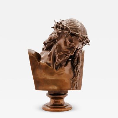 A Patinated Bronze Bust of Jesus Christ by Clesinger and Barbedienne 15 High