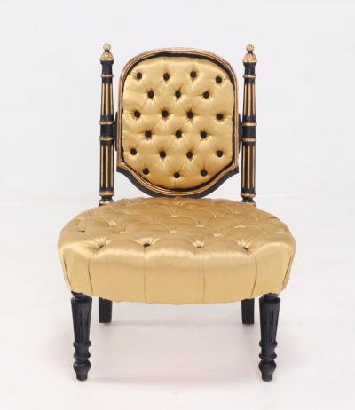 A Petite French Napoleon III Style Ebonized and Gilt Boudoir Chair C 1880 