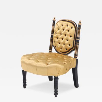 A Petite French Napoleon III Style Ebonized and Gilt Boudoir Chair C 1880 