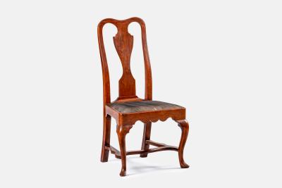 A Philadelphia side chair with original leather seat and stretcher base