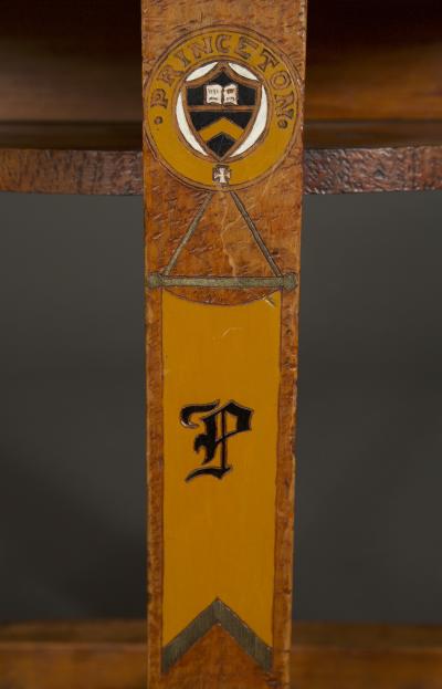 A Pyrographic Polychrome Games Table Decorated with Symbols Universities
