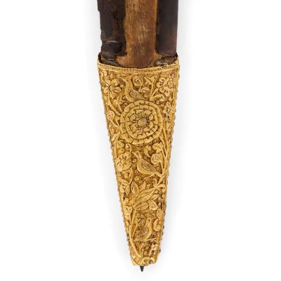 A Qajar Turquoise and Gem Set Gold Kinjal and Scabbard