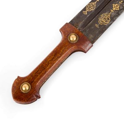 A Qajar Turquoise and Gem Set Gold Kinjal and Scabbard