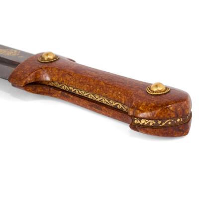 A Qajar Turquoise and Gem Set Gold Kinjal and Scabbard