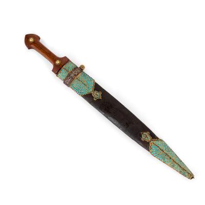 A Qajar Turquoise and Gem Set Gold Kinjal and Scabbard