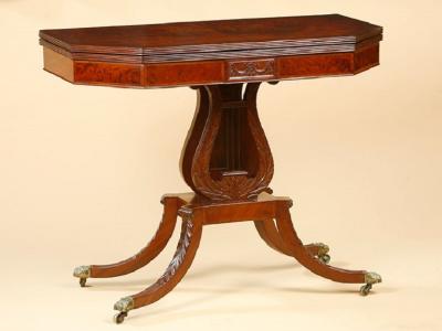 A RARE FEDERAL LYRE BASE CARD TABLE