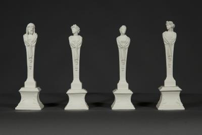 A RARE SET OF MENNECY PORCELAIN HERM FIGURES REPRESENTING THE FOUR SEASONS