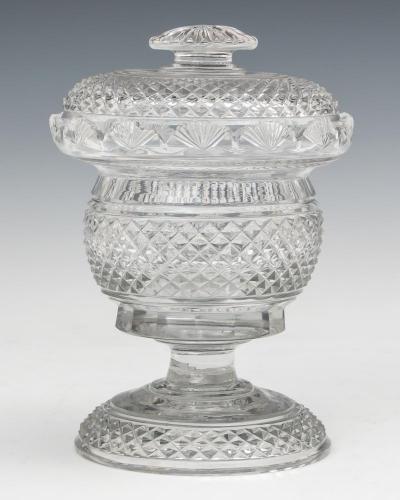 A REGENCY DIAMOND CUT PRESERVE JAR WITH A FAN EDGE