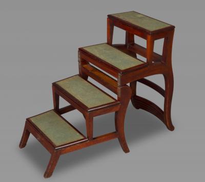 A REGENCY METAMORPHIC WALNUT SIDE CHAIR LIBRARY STEPS