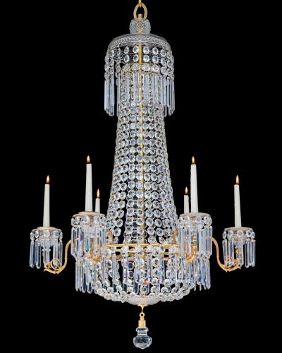 A REGENCY SIX LIGHT TENT AND BASKET CHANDELIER