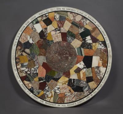 A REMARKABLE CENTER TABLE WITH INSCRIBED TOP MADE WITH A MOSAIC