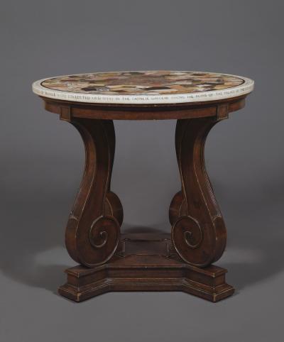 A REMARKABLE CENTER TABLE WITH INSCRIBED TOP MADE WITH A MOSAIC