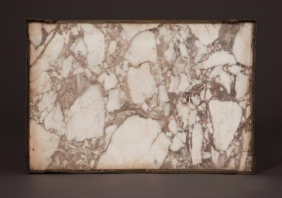 A REMARKABLE NOEUD DE VIGNE VENEERED AND MAHOGANY BRASS INLAID PETITE COMMODE