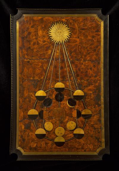 A REMARKABLE NOEUD DE VIGNE VENEERED AND MAHOGANY BRASS INLAID PETITE COMMODE