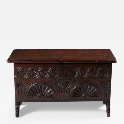 A Rare 17th Century Charles II Carved Oak Childs Coffer of Diminutive Proportion