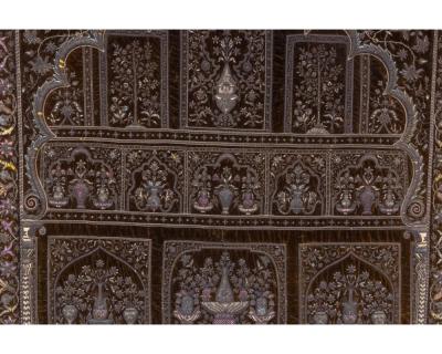 A Rare 18th Century Middle Eastern Silk and Silver Thread Green Velvet Tapestry
