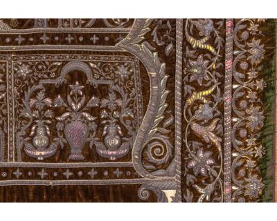 A Rare 18th Century Middle Eastern Silk and Silver Thread Green Velvet Tapestry