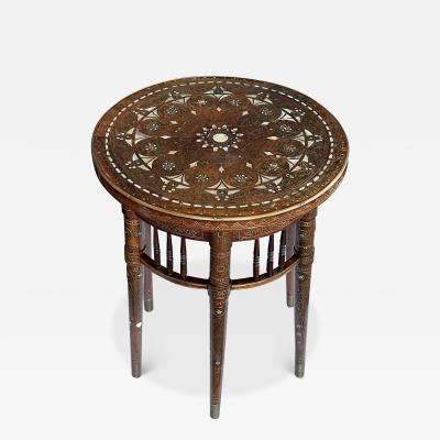 A Rare Anglo Persian Inlaid Circular Occasional Drinks Table