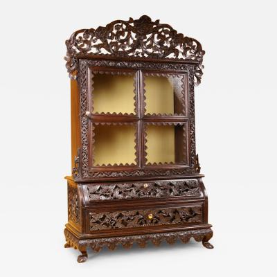 A Rare Carved Hardwood Small Anglo Indian Display Cabinet 19th Century