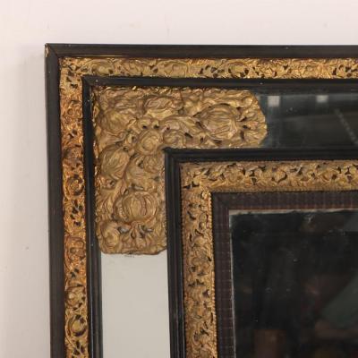 A Rare Large French Ebonized Wood and Brass Repousse Mirror 19th C 