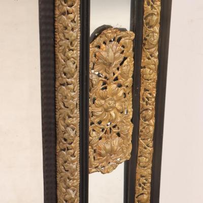 A Rare Large French Ebonized Wood and Brass Repousse Mirror 19th C 