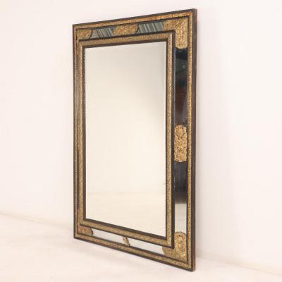 A Rare Large French Ebonized Wood and Brass Repousse Mirror 19th C 