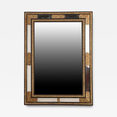 A Rare Large French Ebonized Wood and Brass Repousse Mirror 19th C 