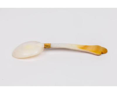 A Rare Mughal Indian Gold and Enamel Mother of Pearl Spoon with Diamonds