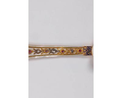 A Rare Mughal Indian Gold and Enamel Mother of Pearl Spoon with Diamonds