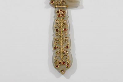 A Rare Mughal Style Gem Set Jade Hand Mirror and Comb India Late 19th Century