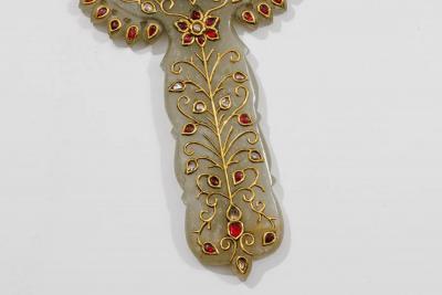 A Rare Mughal Style Gem Set Jade Hand Mirror and Comb India Late 19th Century