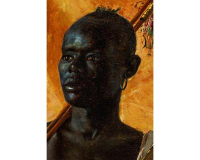 A Rare Orientalist Portrait of a Nubian Guard by Edmund Walenta 19th Century