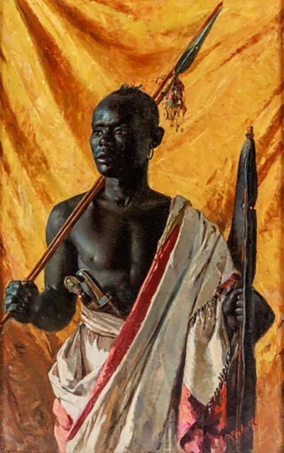 A Rare Orientalist Portrait of a Nubian Guard by Edmund Walenta 19th Century