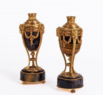 A Rare Pair of French Ormolu Mounted Blue John Vases Candlesticks C 1870
